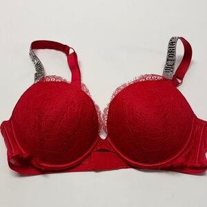 Victoria’s Secret Bombshell lace bra with rhinestone straps